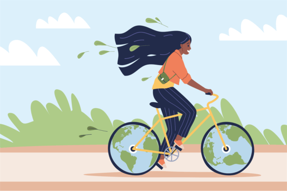 Download Eco-friendly Transport. Happy Woman Ride - Sport Collection