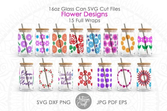 Download 16oz Glass Can SVG, Flower Design SVG - Flower Collection