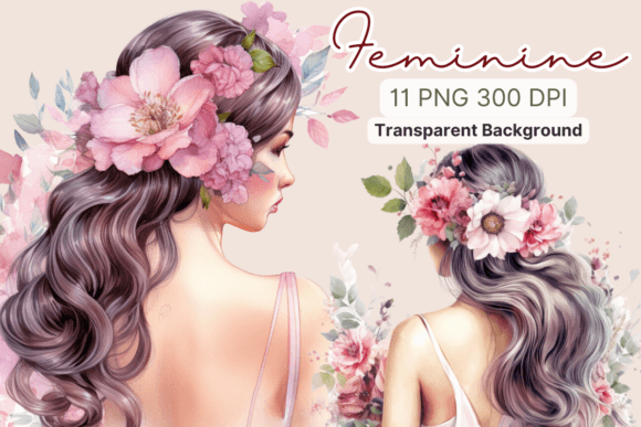 Download Feminine with Flowers Watercolor Clipart - Flower Collection