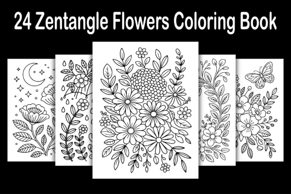 Download 24 Zentangle Flowers Coloring Book - Flower Collection