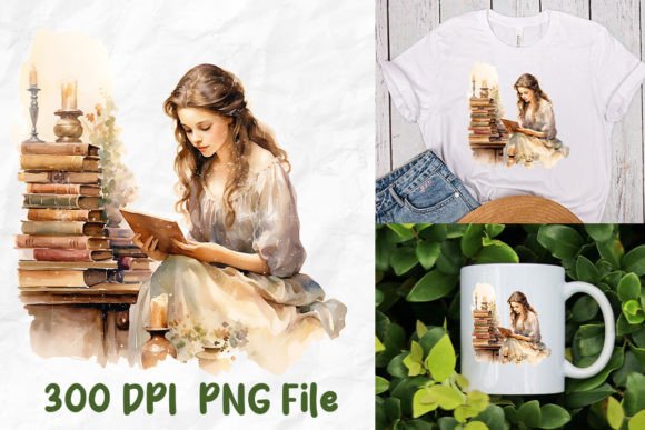 Download Retro Feminine Girl Reading Book Flowers - Flower Collection
