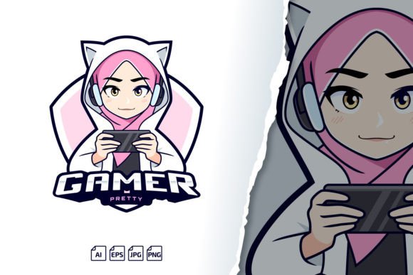 Download Cute Hijab Gamer Girl Logo Template - Logo Collection