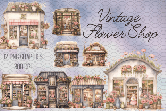 Download Vintage Flower Shop Watercolor Graphics - Flower Collection